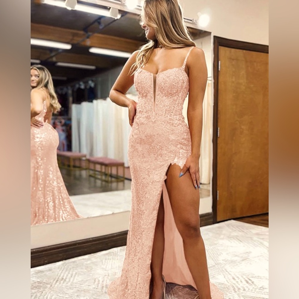 beautiful light blush pink prom dress